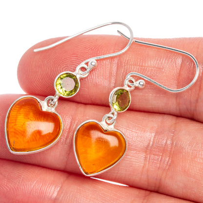 Carnelian Heart, Peridot Earrings 1 5/8" (925 Sterling Silver) E1023