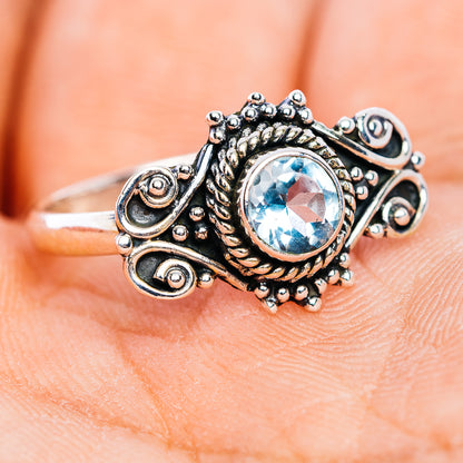 Blue Topaz Filigree Ring Size 7.5 (.925 Sterling Silver)