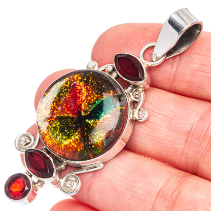 Dichroic Glass, Garnet Pendant 2 3/8" (925 Sterling Silver) P40046