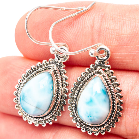 Teardrop larimar-style drop earrings in .925 sterling silver with blue stone