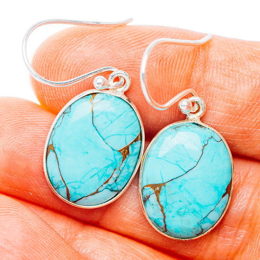 Ice Blue Dahlia Turquoise Earrings 1 3/8" (.925 Sterling Silver)