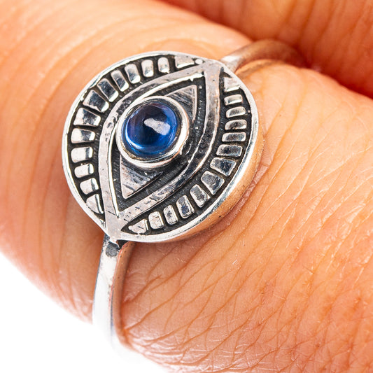 Sterling silver dainty eye ring with blue gemstone, size 7.75