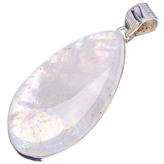 Large teardrop rainbow moonstone pendant with polished .925 sterling silver setting and bail