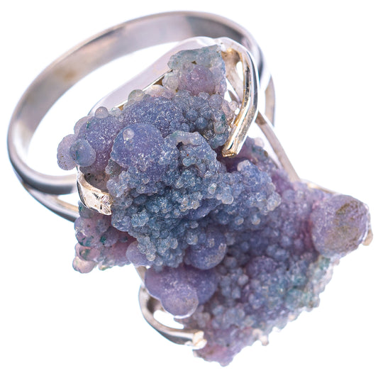 Sterling silver ring featuring a large purple druzy grape agate cluster