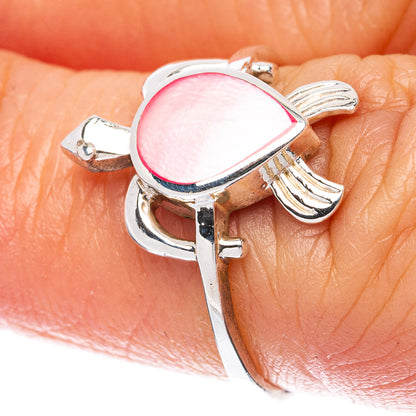 Mother Of Pearl Inlay Turtle Ring Size 5.75 (925 Sterling Silver) R3011