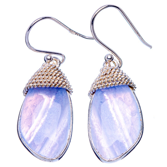 Blue Lace Agate Earrings 1 1/2" (925 Sterling Silver) E1822