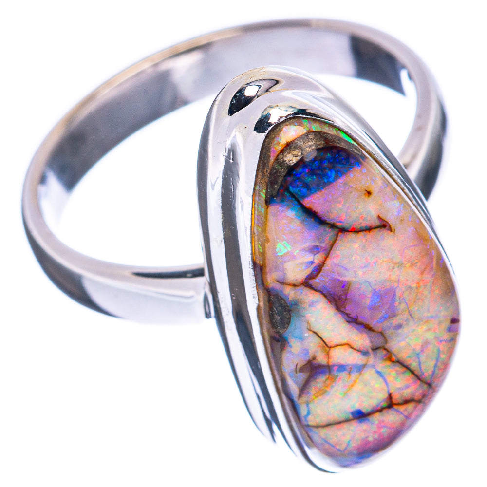 Sterling silver opal ring with blue-purple oval cabochon, side profile