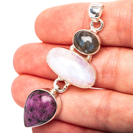 Premium Rainbow Moonstone, Ruby Zoisite, Labradorite Pendant 2 1/4" (.925 Sterling Silver)