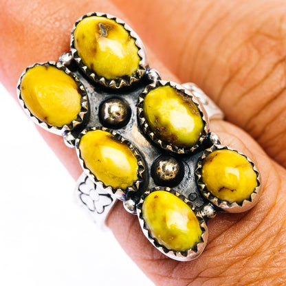 Sterling silver ring with yellow oval cabochon stones and scalloped bezels