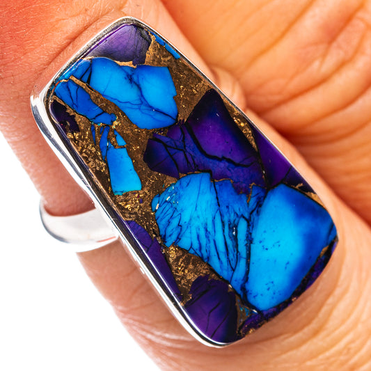 Premium Purple Dahlia Turquoise Ring Size 5 Adjustable (.925 Sterling Silver)