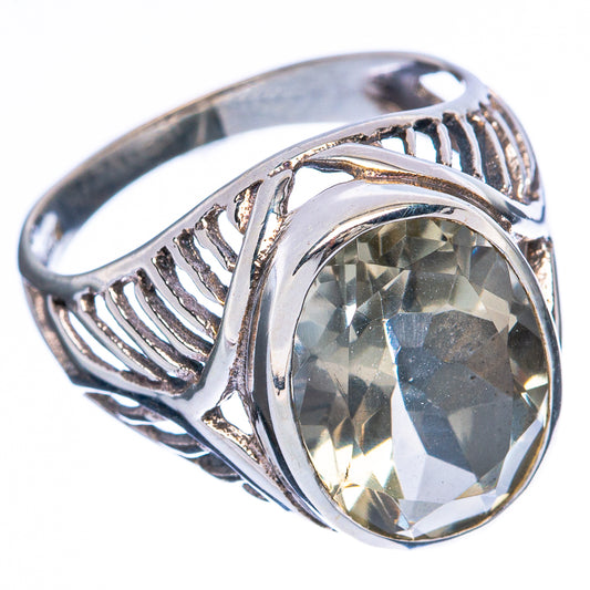 Faceted Green Amethyst Ring Size 6.75 (925 Sterling Silver) R3359