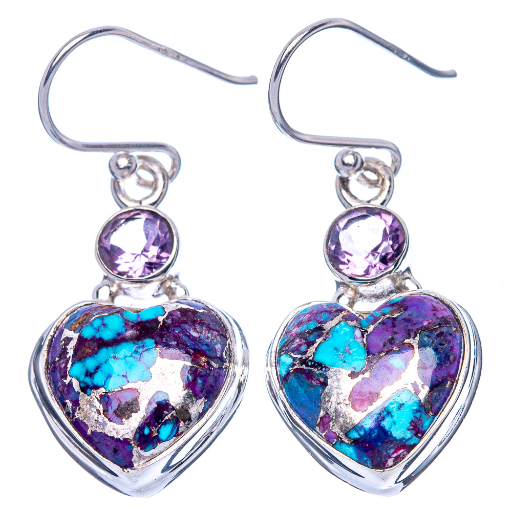 Purple Copper Composite Turquoise, Amethyst Earrings 1 3/8" (925 Sterling Silver) E1641