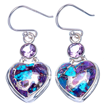 Purple Copper Composite Turquoise, Amethyst Earrings 1 3/8" (925 Sterling Silver) E1641