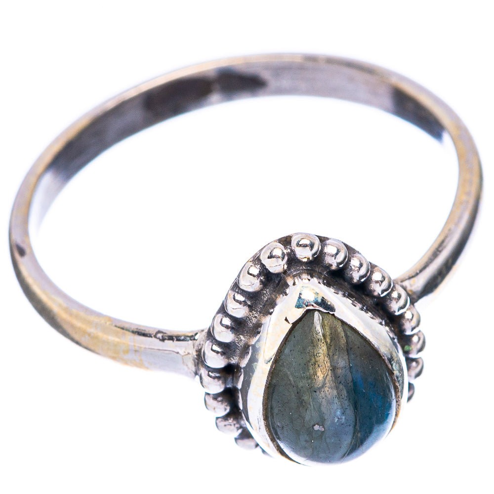925 sterling silver ring with labradorite teardrop bezel and side band texture