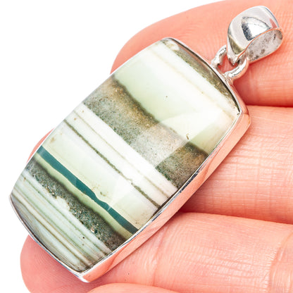 Green Botswana Agate Pendant 1 5/8" (925 Sterling Silver) P42213