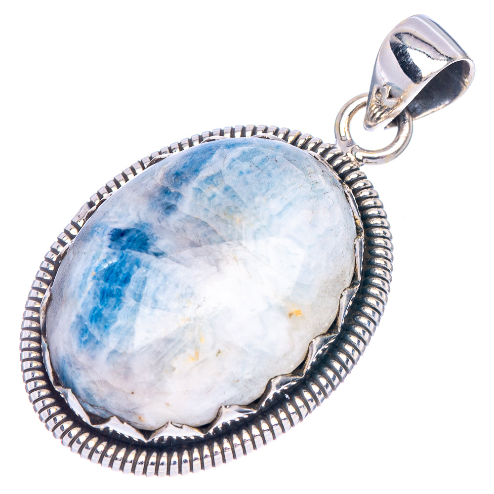 Blue-and-white oval scheelite pendant with silver rope edge and round bail loop