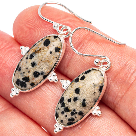 Dalmatian Jasper Earrings 1 1/2" (925 Sterling Silver) E1883