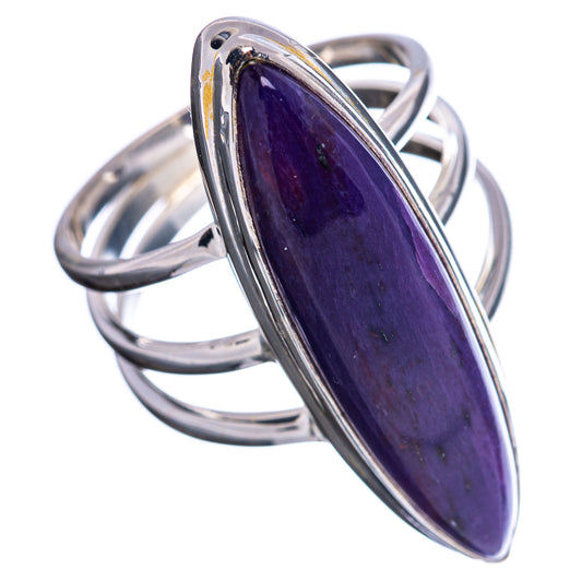 Purple charoite oval ring with .925 sterling silver prong/hoop band