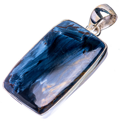 Blue pietersite rectangular pendant with 925 sterling silver frame and bail