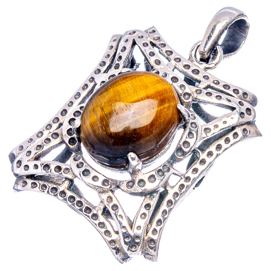 Tiger's eye pendant with round gold-brown cabochon in .925 sterling silver setting and bail