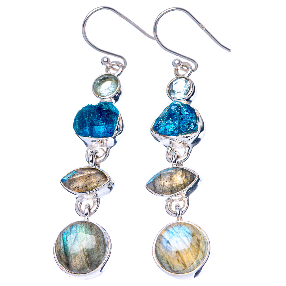 925 sterling silver drop earrings with blue topaz, labradorite circles, and round accent stones