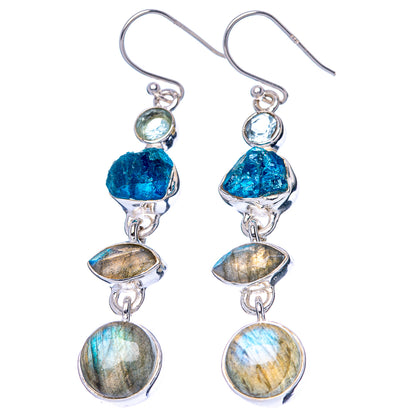925 sterling silver drop earrings with blue topaz, labradorite circles, and round accent stones