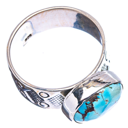 Turquoise oval cabochon sterling silver ring with engraved texture band