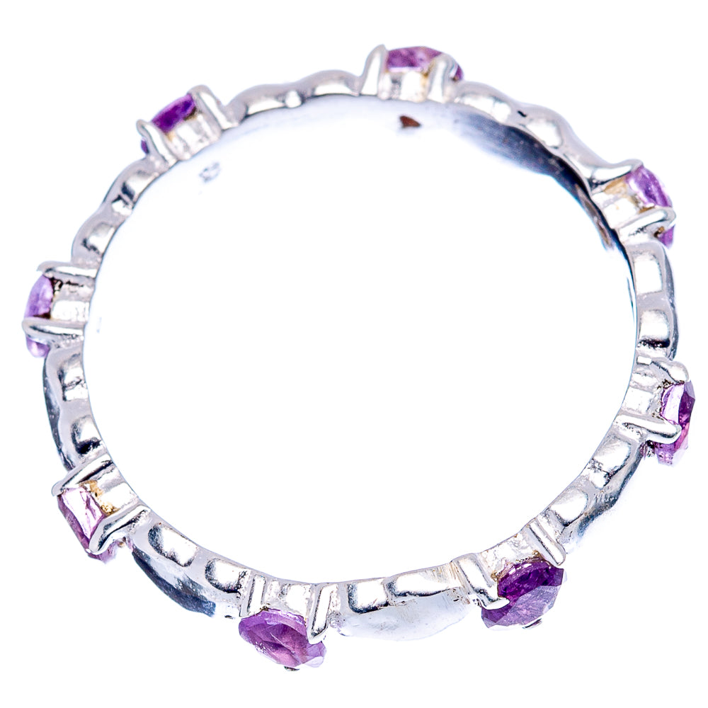 Dainty amethyst heart ring, .925 sterling silver with purple heart stones around band