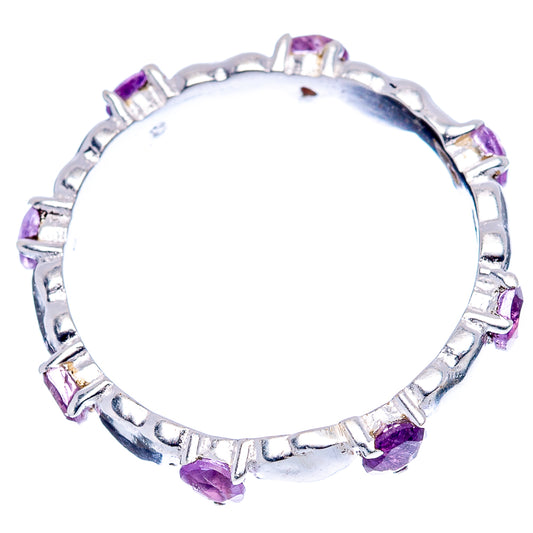 Dainty amethyst heart ring, .925 sterling silver with purple heart stones around band
