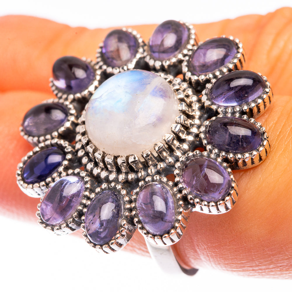 Large Rainbow Moonstone, Tanzanite Ring Size 6.5 (925 Sterling Silver) R141206