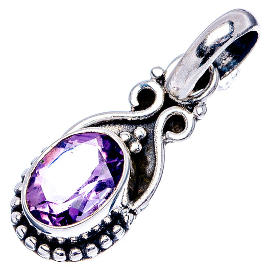 Sterling silver amethyst pendant in oval setting with purple gemstone and decorative bail