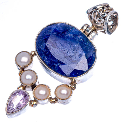 Sapphire, Amethyst, Cultured Pearl Pendant 1 7/8" (925 Sterling Silver) P40068