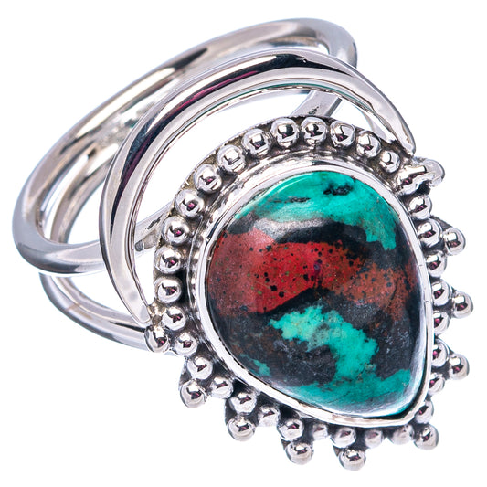 Sterling silver oval inlay ring with beaded edge and turquoise-red stone