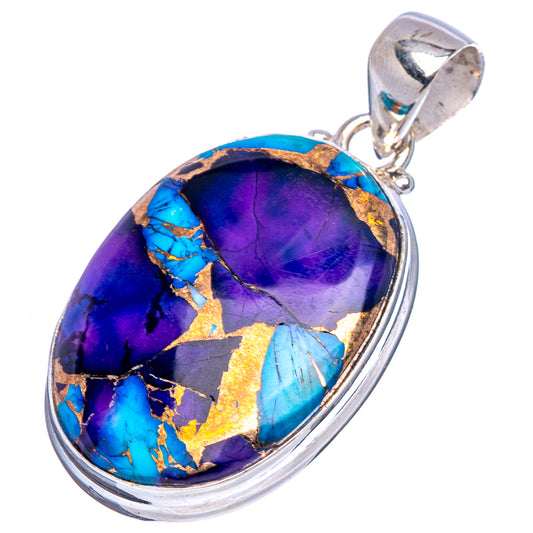Oval purple-and-turquoise gemstone pendant with sterling silver frame and loop bail