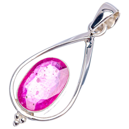 Sterling silver teardrop pendant, oval pink gemstone with hanging bail