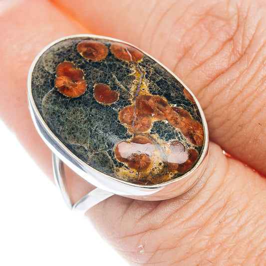 Peanut obsidian oval ring in .925 sterling silver, dark with orange flecks