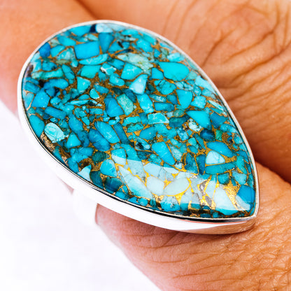 Blue Copper Turquoise Ring Size 7 Adjustable (.925 Sterling Silver)
