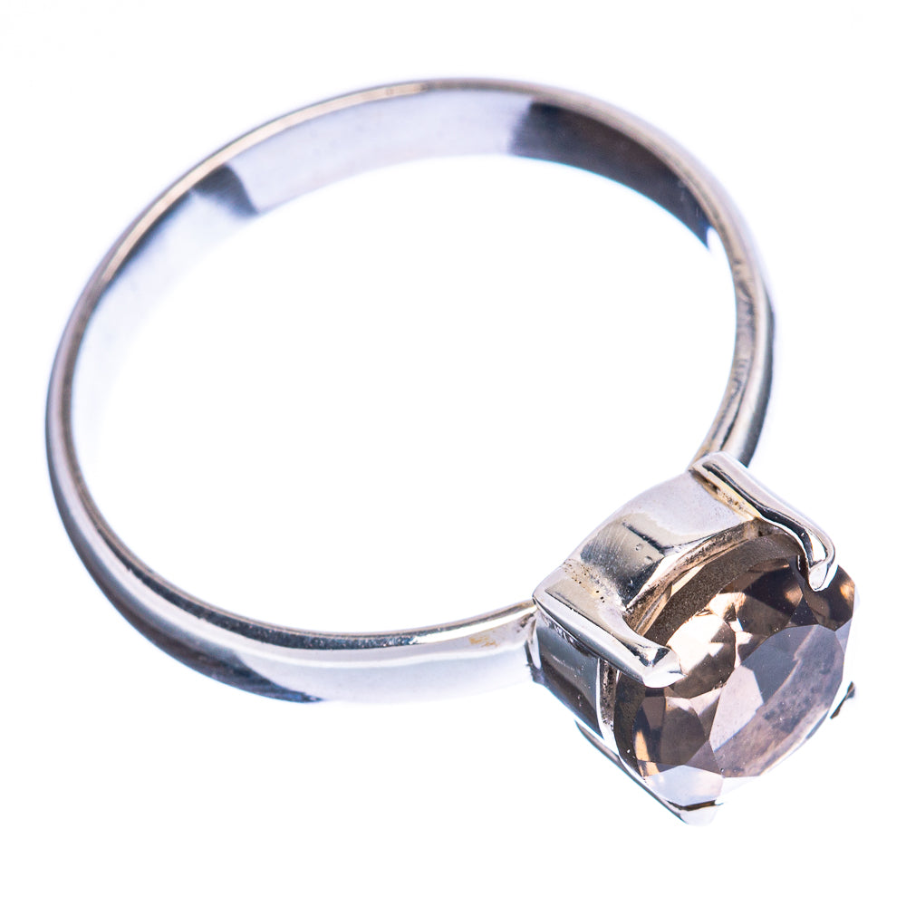 925 sterling silver band ring with dark smoky quartz cushion-cut gemstone, size 8.5