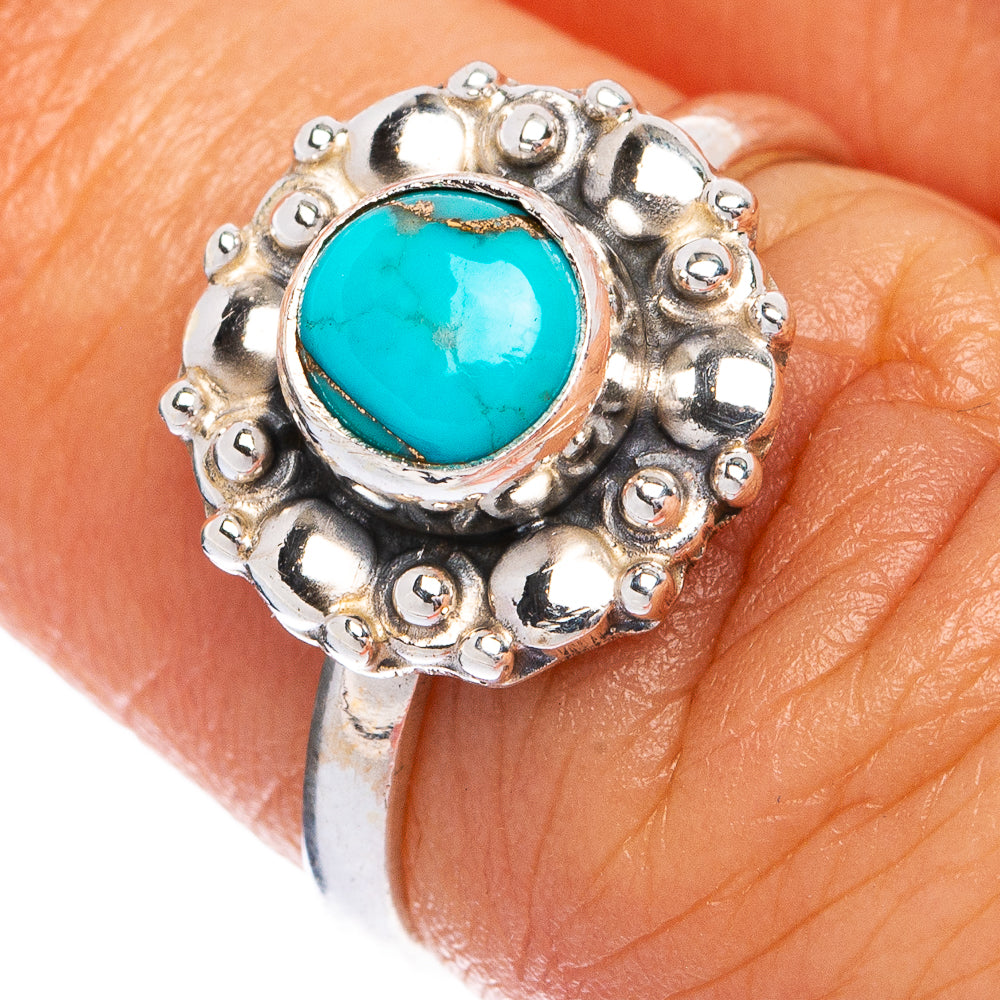 Blue Copper Composite Turquoise Dainty Ring Size 6 (925 Sterling Silver) R145372