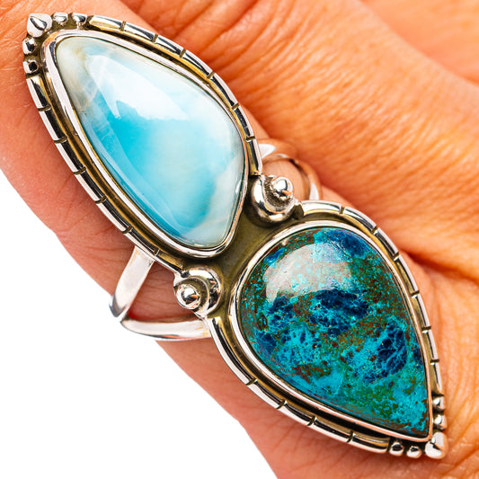 Sterling silver ring with blue teardrop stones, size 8