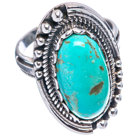 Native Style turquoise oval sterling silver ring with beaded side details