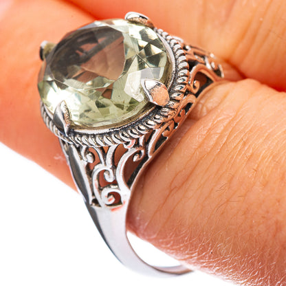 Faceted Green Amethyst Ring Size 9.5 (925 Sterling Silver) R3212