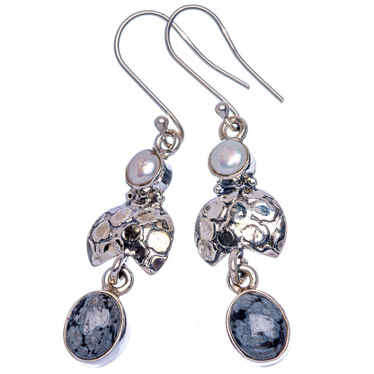 Snowflake Obsidian, Cultured Pearl Earrings 2" (925 Sterling Silver) E433197