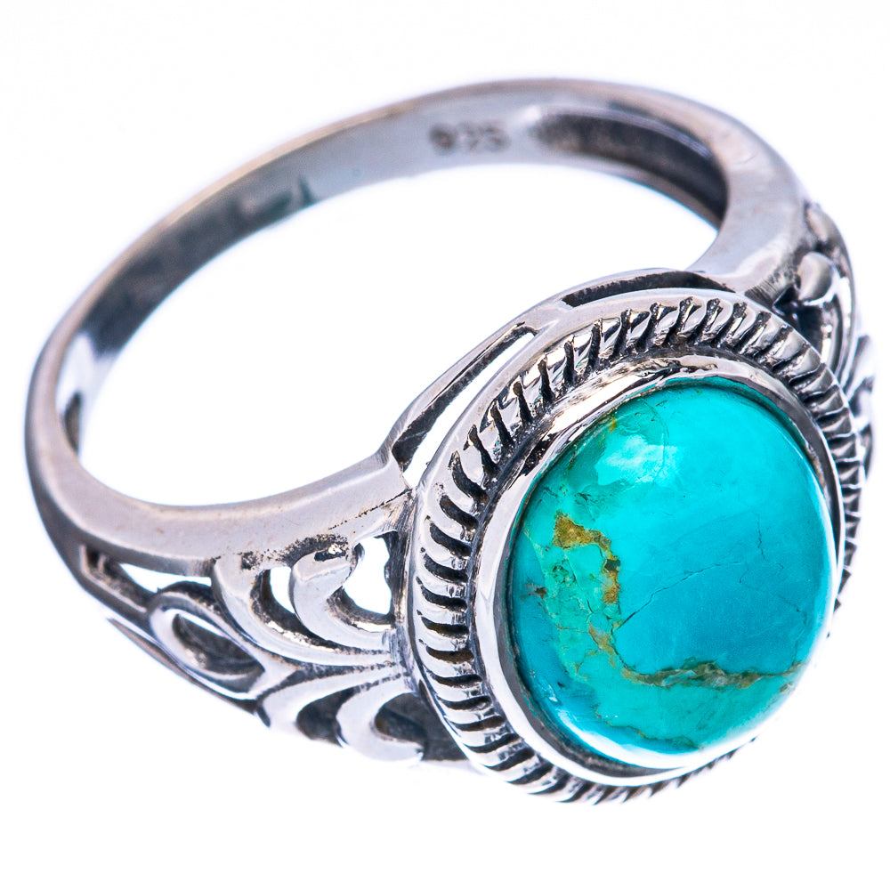 Turquoise oval cabochon 925 sterling silver ring, size 8, decorative split band
