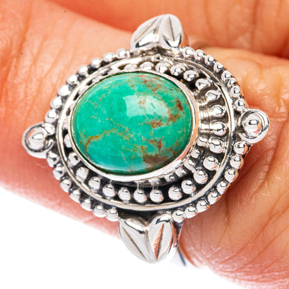 Turquoise cabochon ring in ornate 925 sterling silver with beaded border