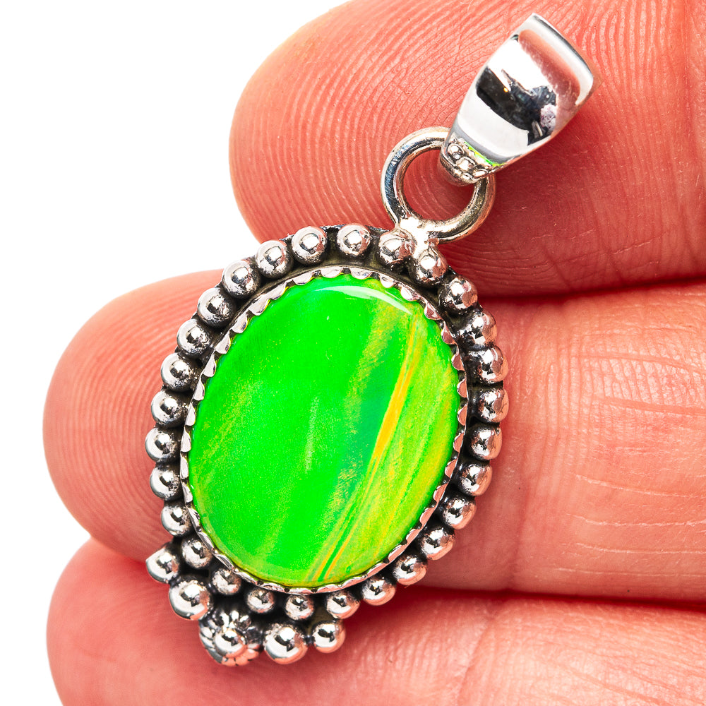 Green opal teardrop pendant with beaded .925 sterling silver bezel