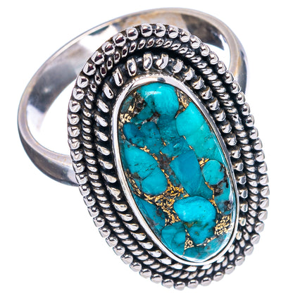 Blue Copper Turquoise Ring Size 7.25 (.925 Sterling Silver)