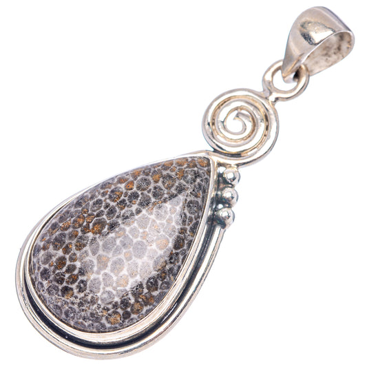 Sterling silver teardrop pendant with speckled stone, swirl detail and bail loop