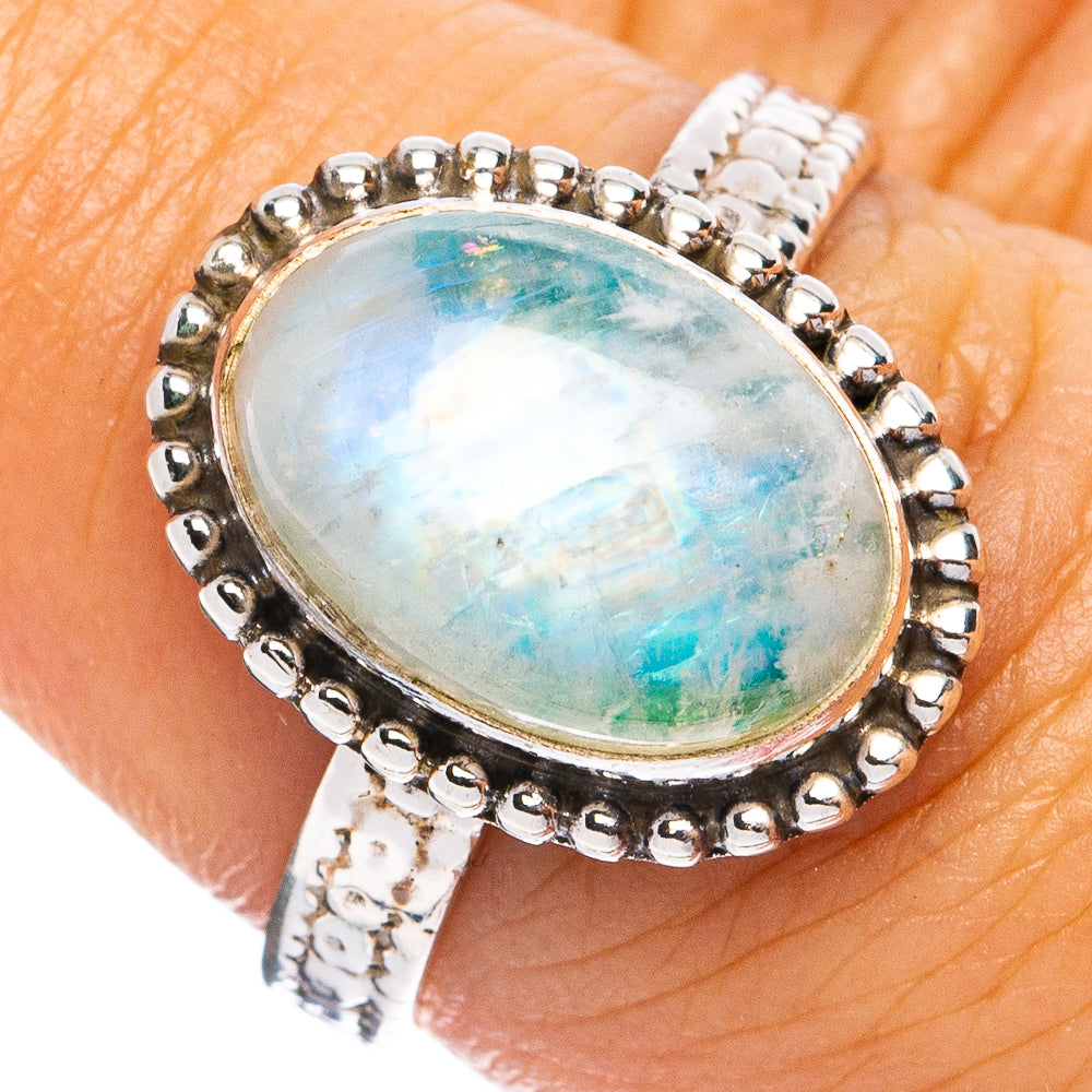 Rainbow Moonstone Ring Size 7.75 (925 Sterling Silver) R8226
