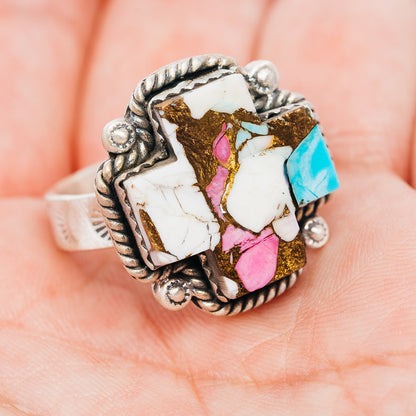 Exclusive Cotton Candy Turquoise Cross Ring Size 9 Adjustable (.925 Sterling Silver)